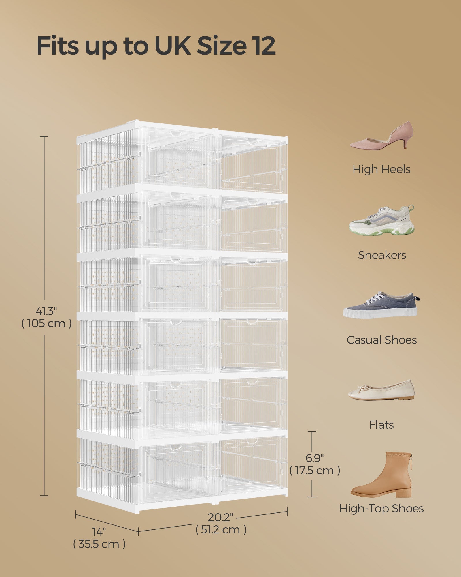 Shoe Storage Organizer – Plastic – Transparent and Cloud White – Pack of 12 Stackable Design