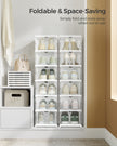 Shoe Storage Organizer – Plastic – Transparent and Cloud White – Pack of 12 Stackable Design