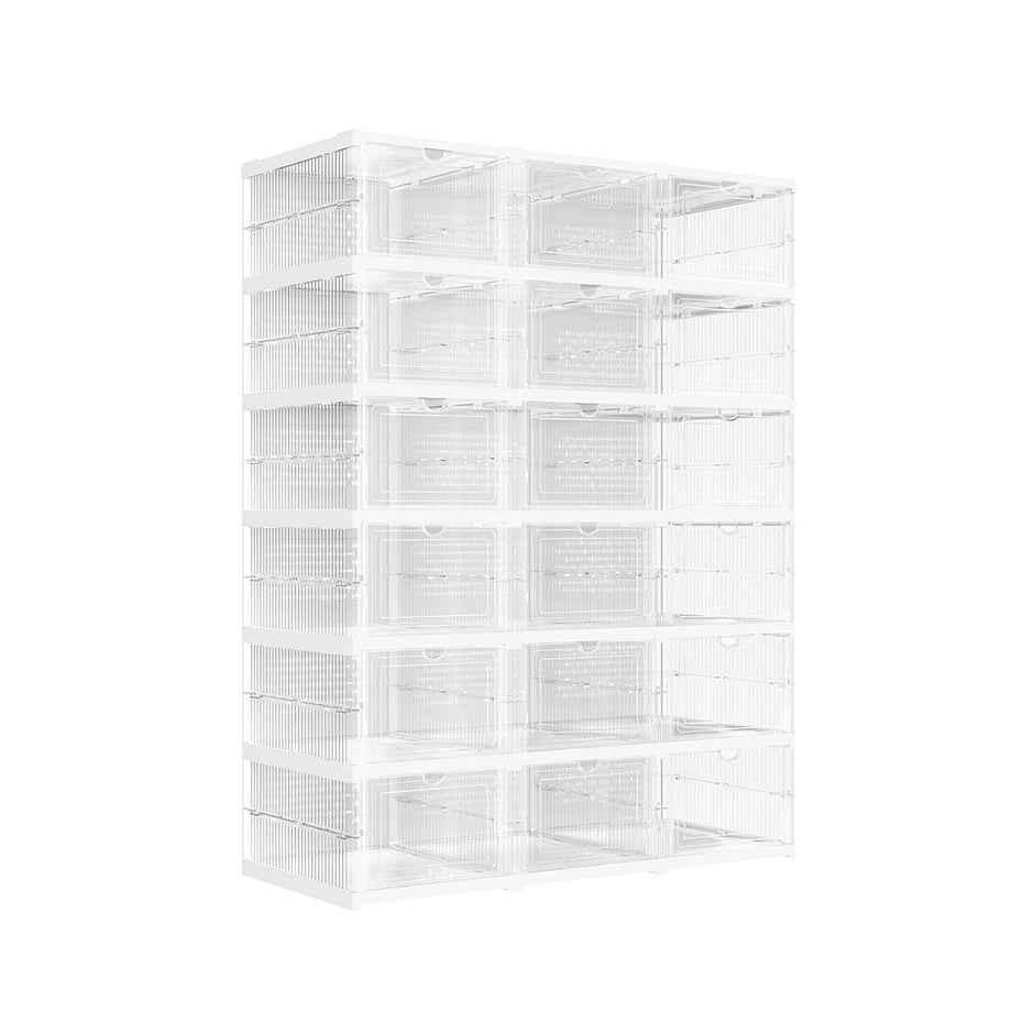Pack of 18 Stackable Shoe Boxes – Transparent and Cloud White – Space-Saving Design