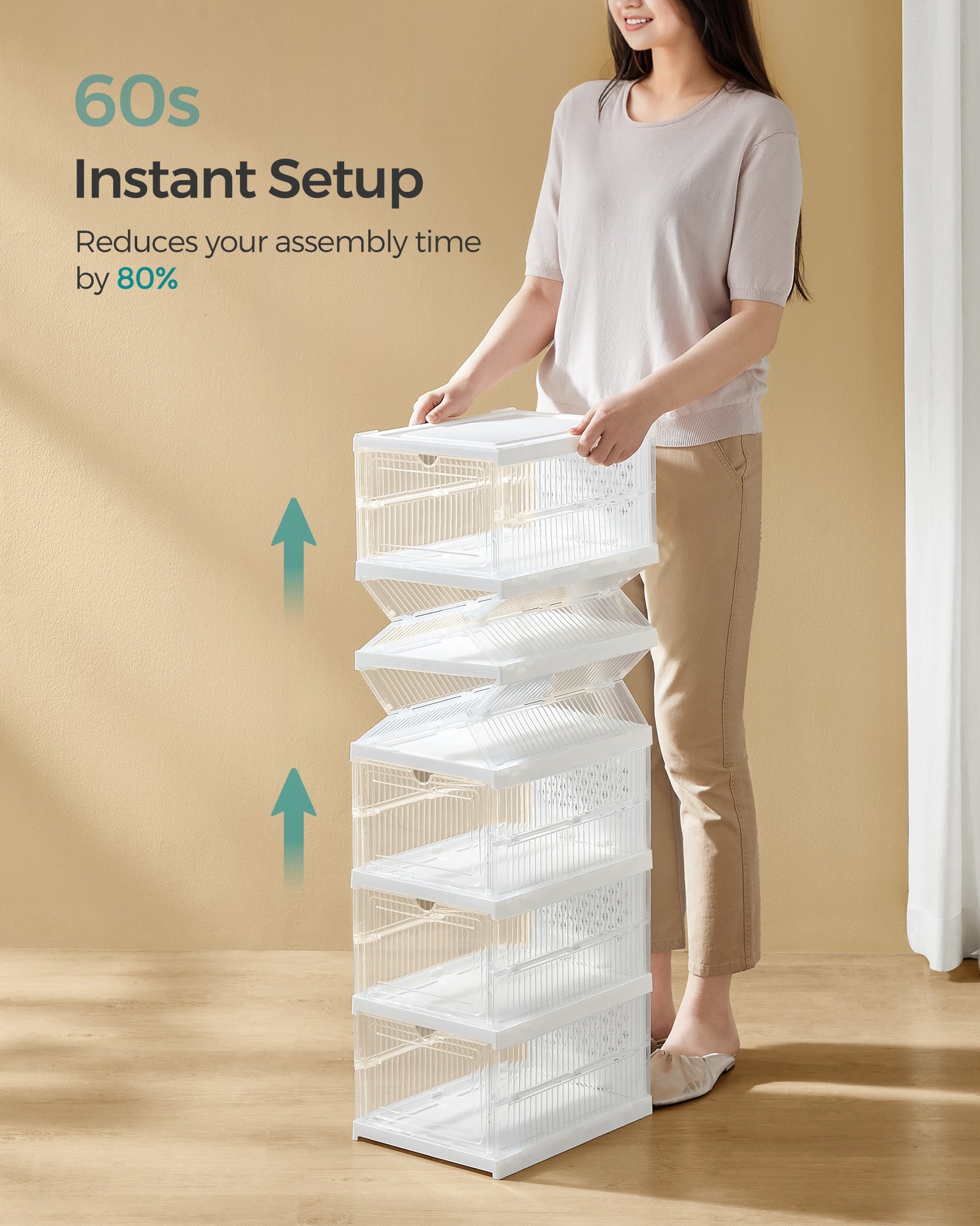 Pack of 18 Stackable Shoe Boxes – Transparent and Cloud White – Space-Saving Design