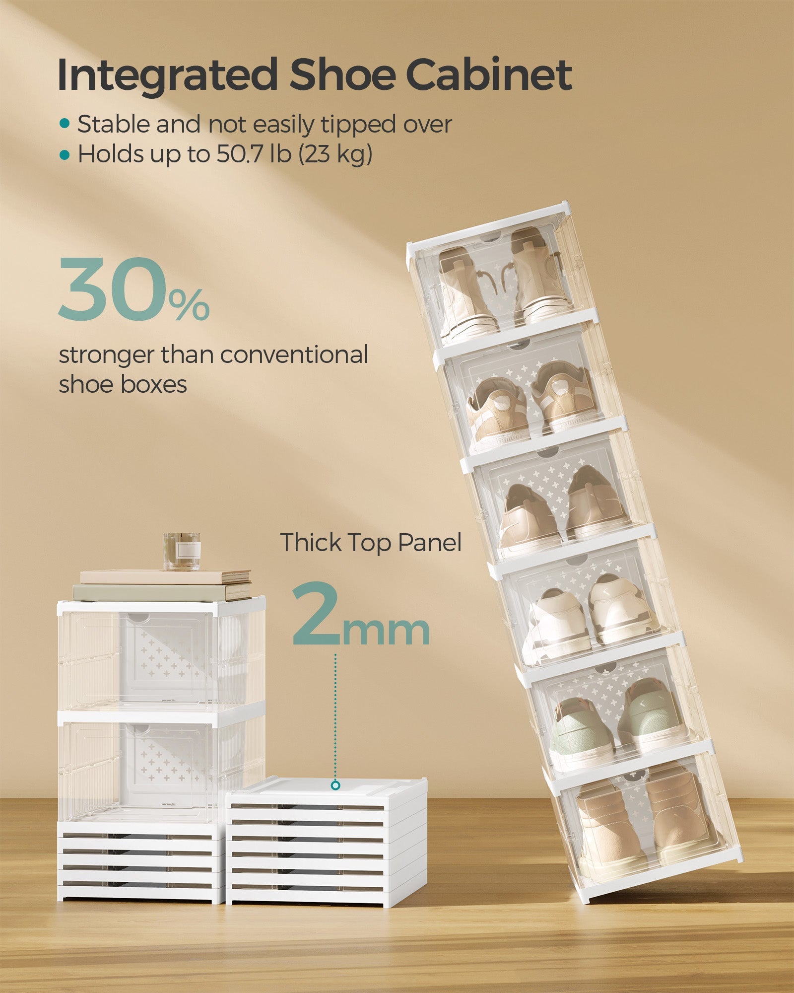 Pack of 18 Stackable Shoe Boxes – Transparent and Cloud White – Space-Saving Design