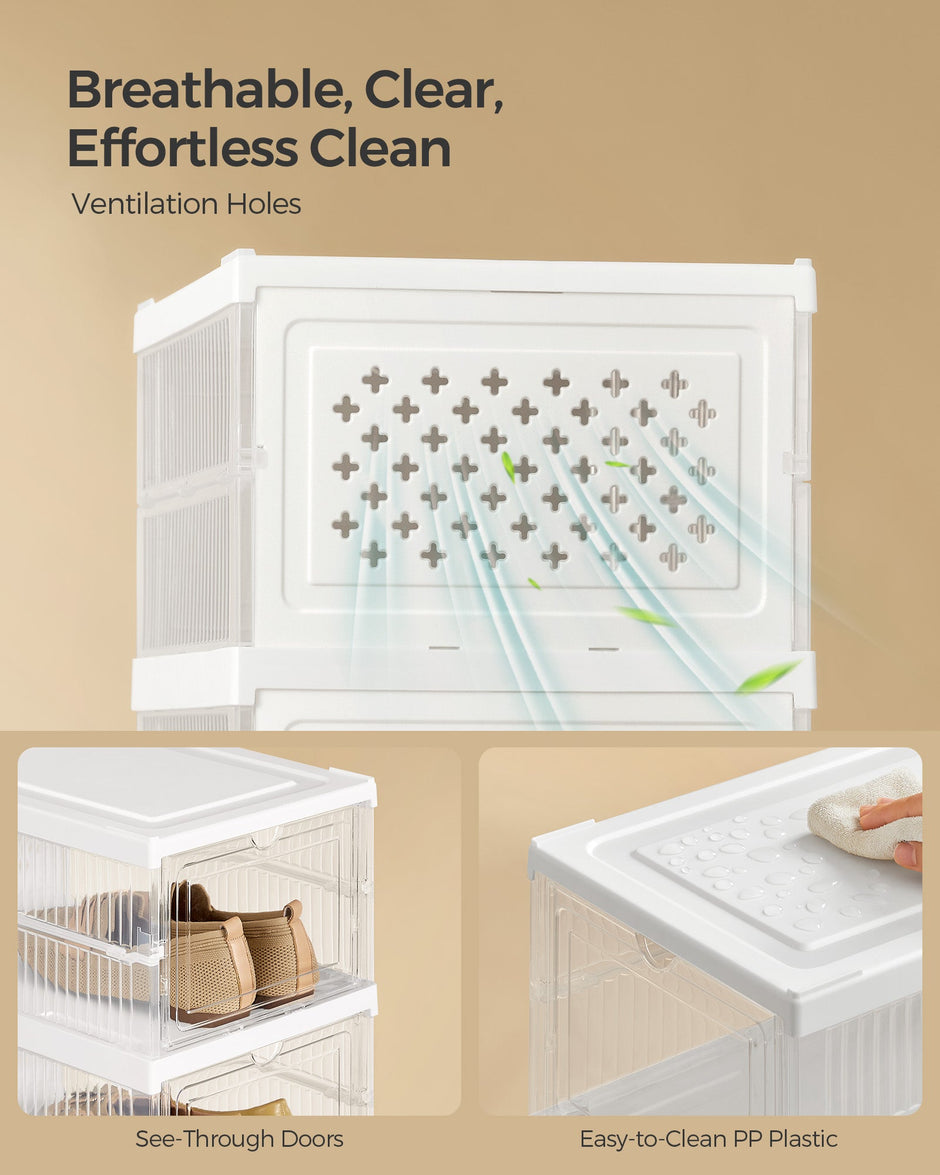 Pack of 18 Stackable Shoe Boxes – Transparent and Cloud White – Space-Saving Design