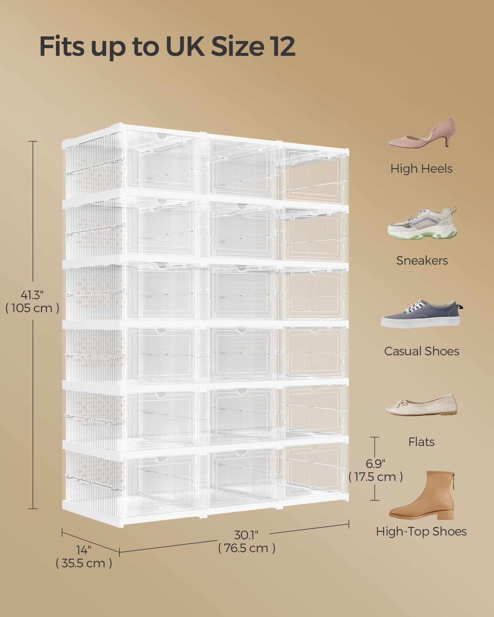 Pack of 18 Stackable Shoe Boxes – Transparent and Cloud White – Space-Saving Design