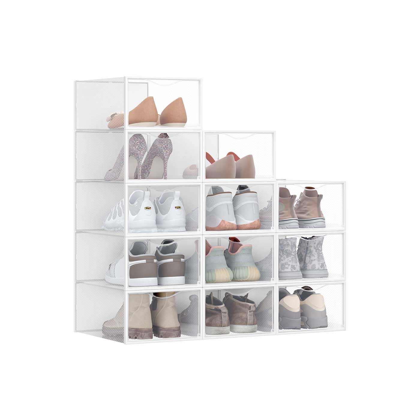 Shoe Storage Boxes – Plastic – Transparent and Cloud White – Set of 12 for Shoes up to UK Size 9