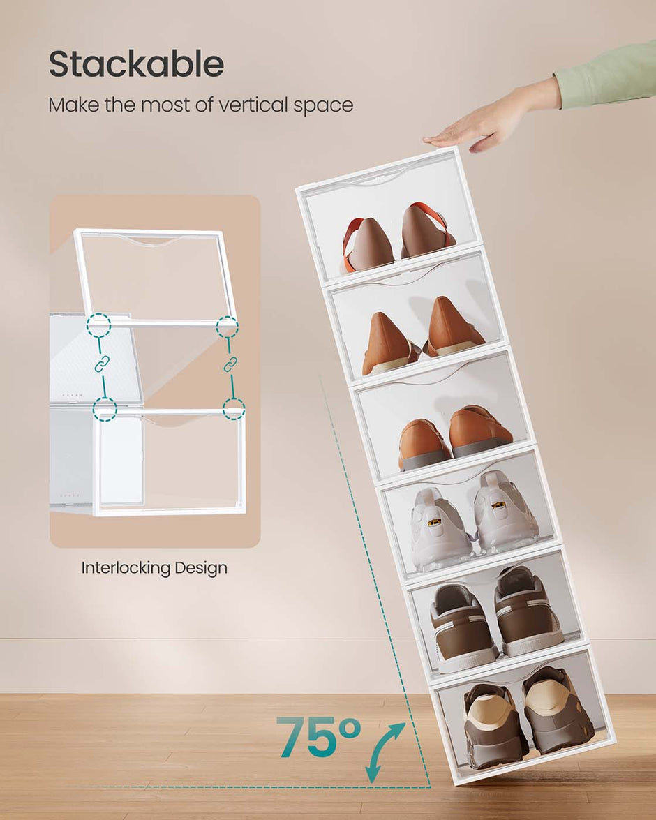 Shoe Storage Boxes – Plastic – Transparent and Cloud White – Set of 12 for Shoes up to UK Size 9