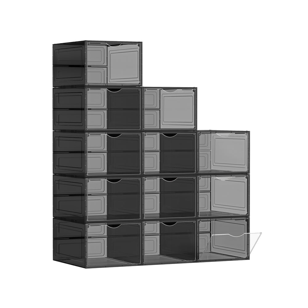 Shoe Storage Organisers – Plastic – White – Stackable with Clear Doors, Set of 6