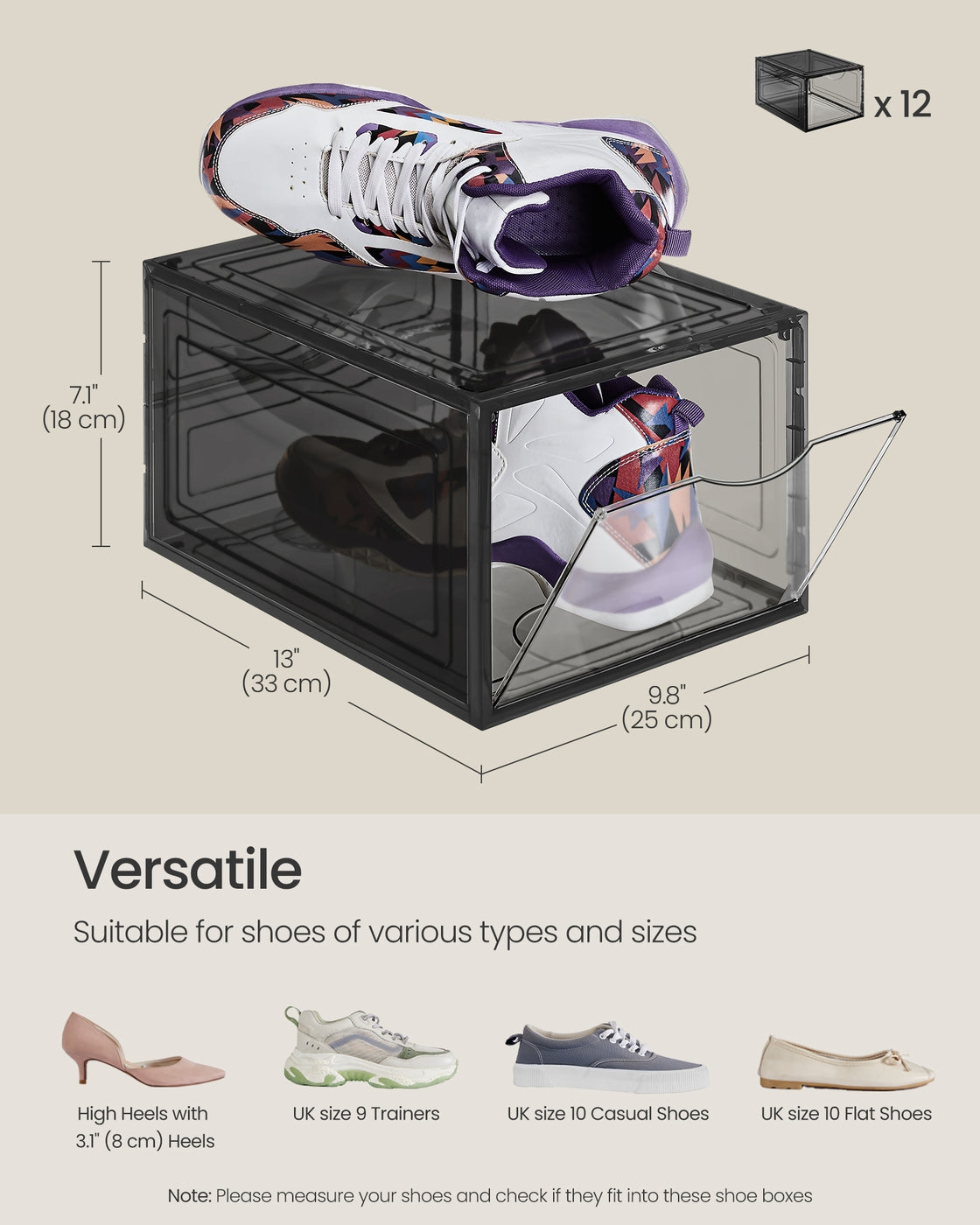 Shoe Storage Organisers – Plastic – White – Stackable with Clear Doors, Set of 6
