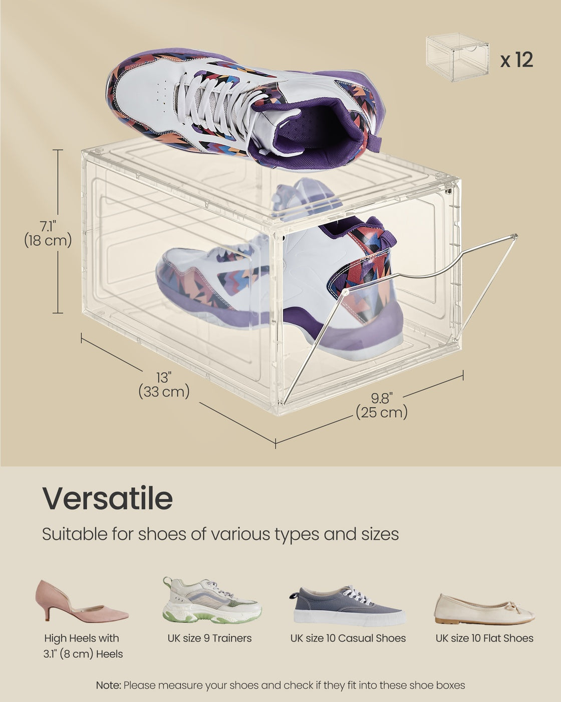 Shoe Storage Organisers – Plastic – White – Stackable with Clear Doors, Set of 6