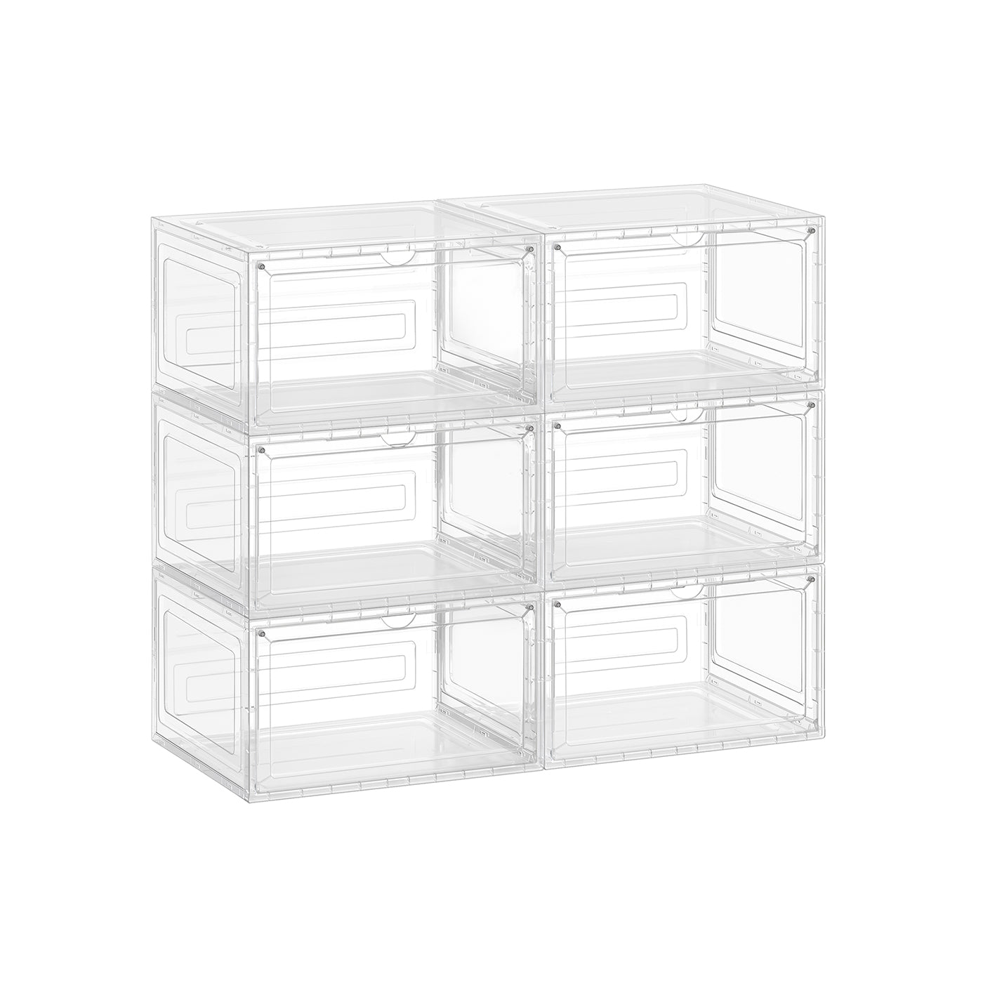 Stackable Shoe Boxes – Plastic – Transparent White – With Doors, Set of 6