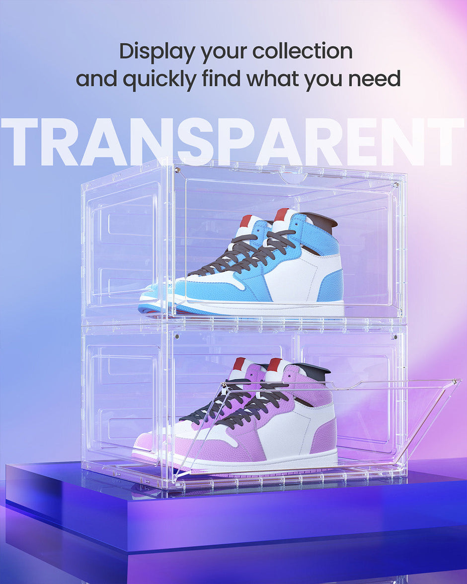 Stackable Shoe Boxes – Plastic – Transparent White – With Doors, Set of 6