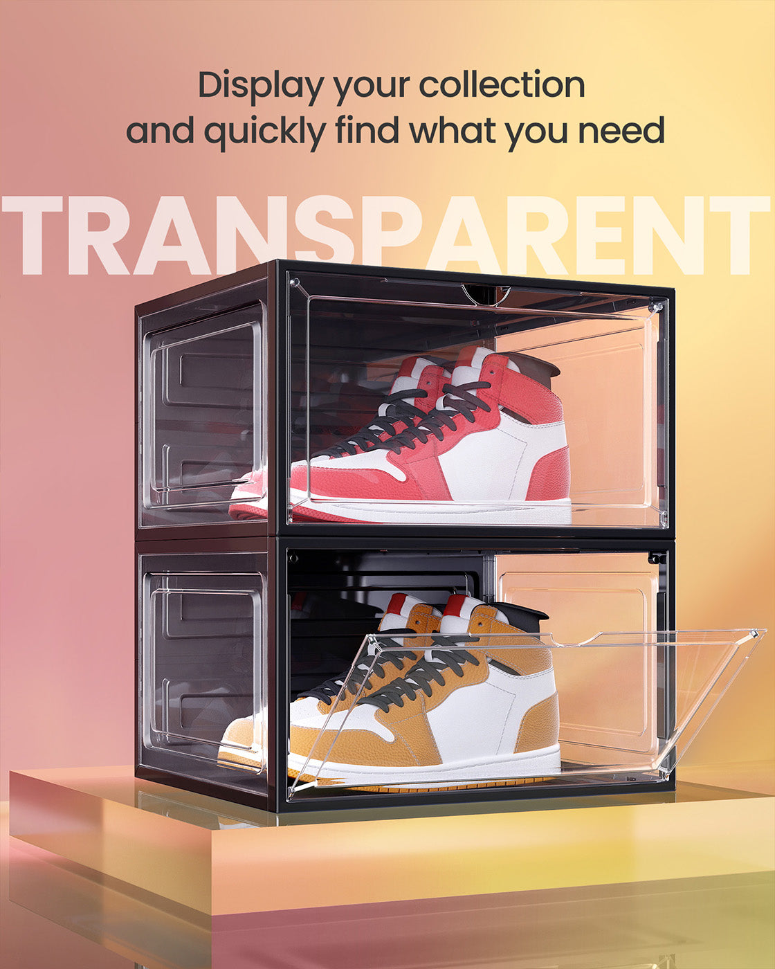 Stackable Shoe Boxes – Plastic – Transparent White – With Doors, Set of 6