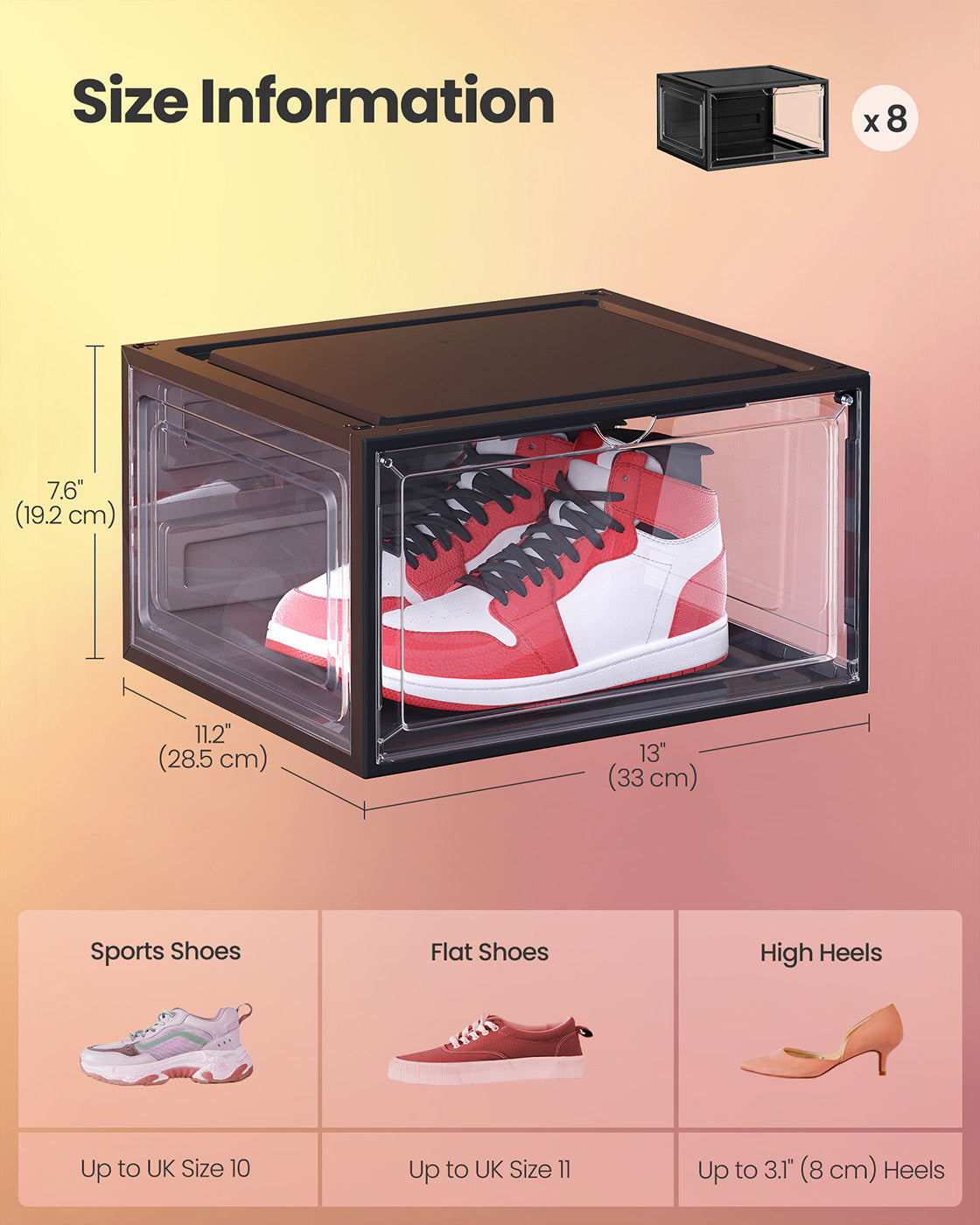 Stackable Shoe Boxes – Plastic – Transparent White – With Doors, Set of 6
