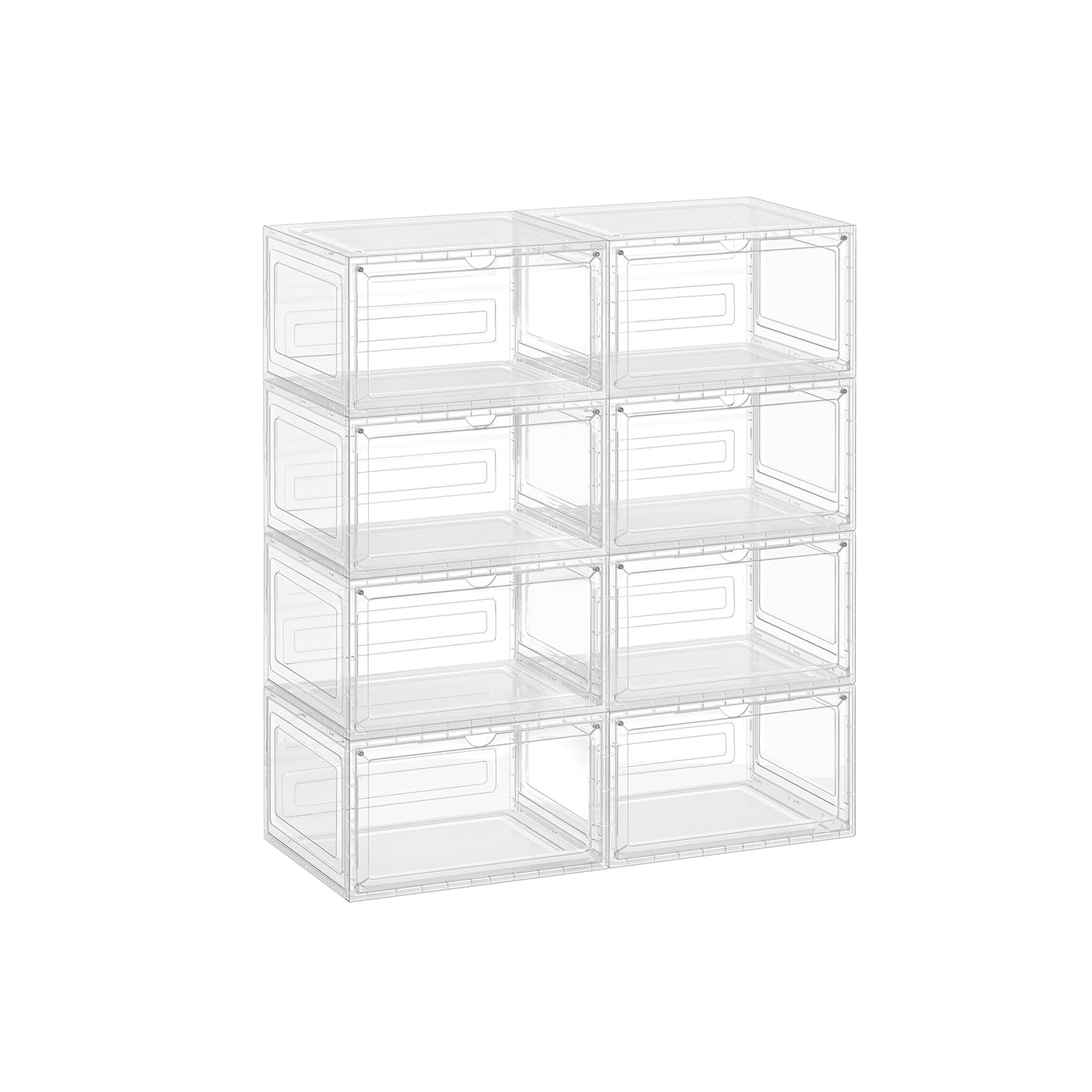 Stackable Shoe Boxes – Plastic – Transparent White – With Doors, Set of 6