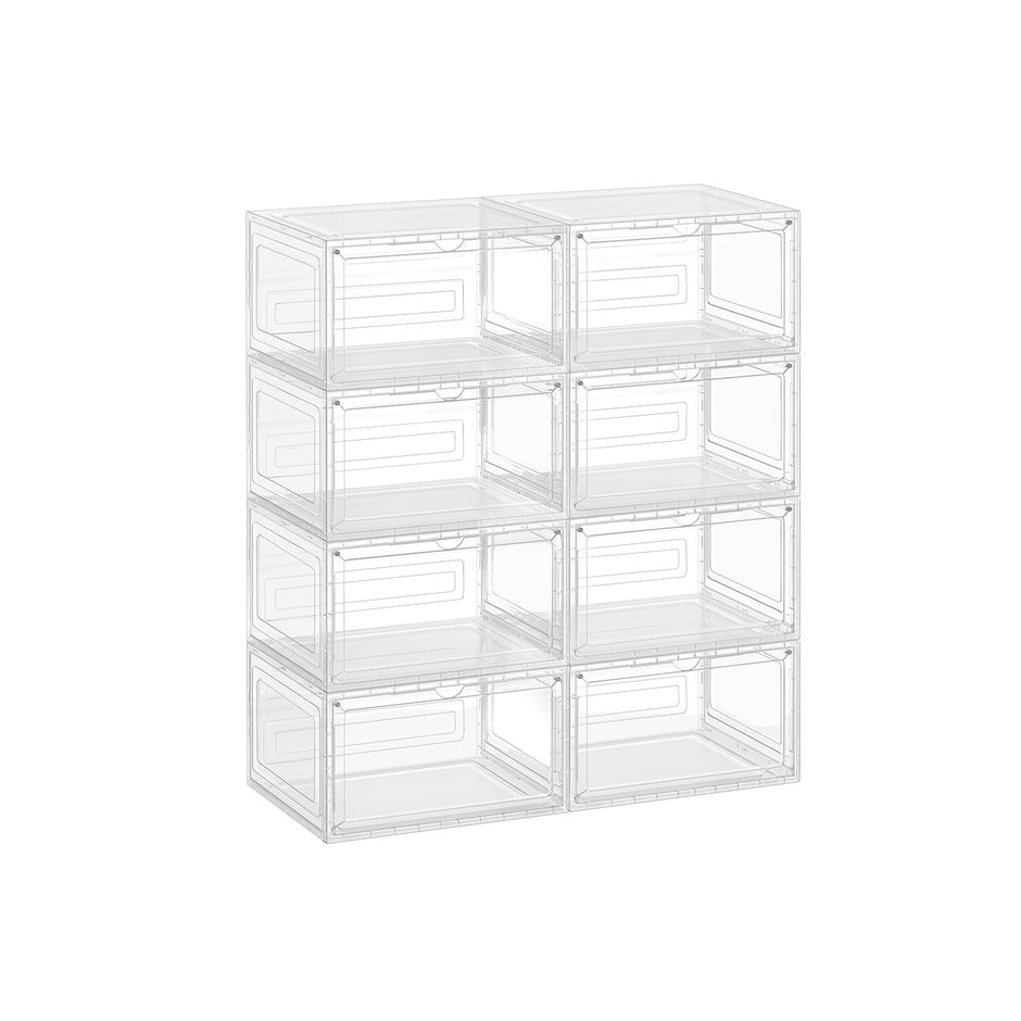 Stackable Shoe Boxes – Plastic – Transparent White – With Doors, Set of 6