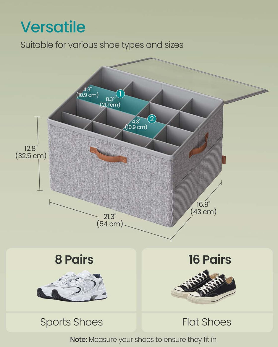 Shoe Organiser Box – Plastic – Dove Grey – Customisable with Adjustable Dividers