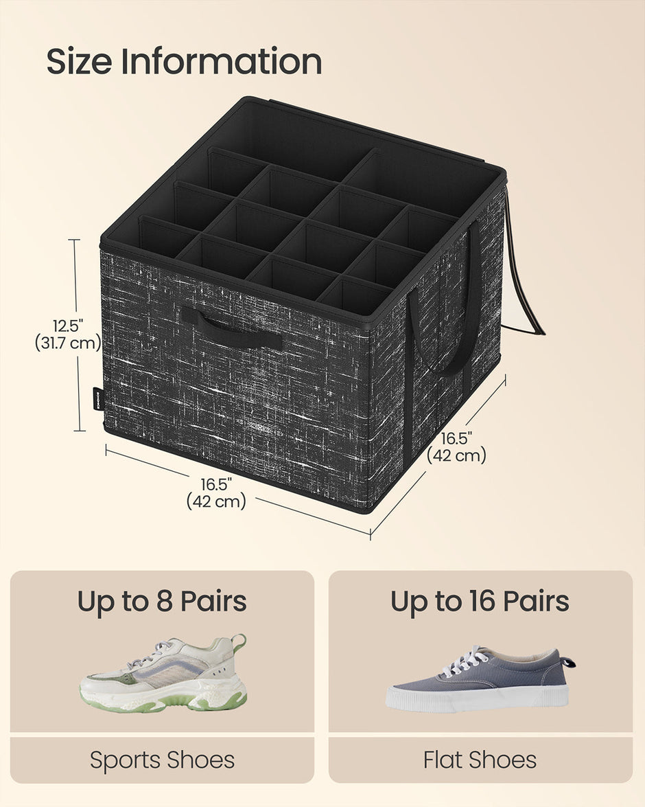 Shoe Organiser Bin – Fabric – Cattail Grey – Fits 16 Pairs with Handles and Clear Cover