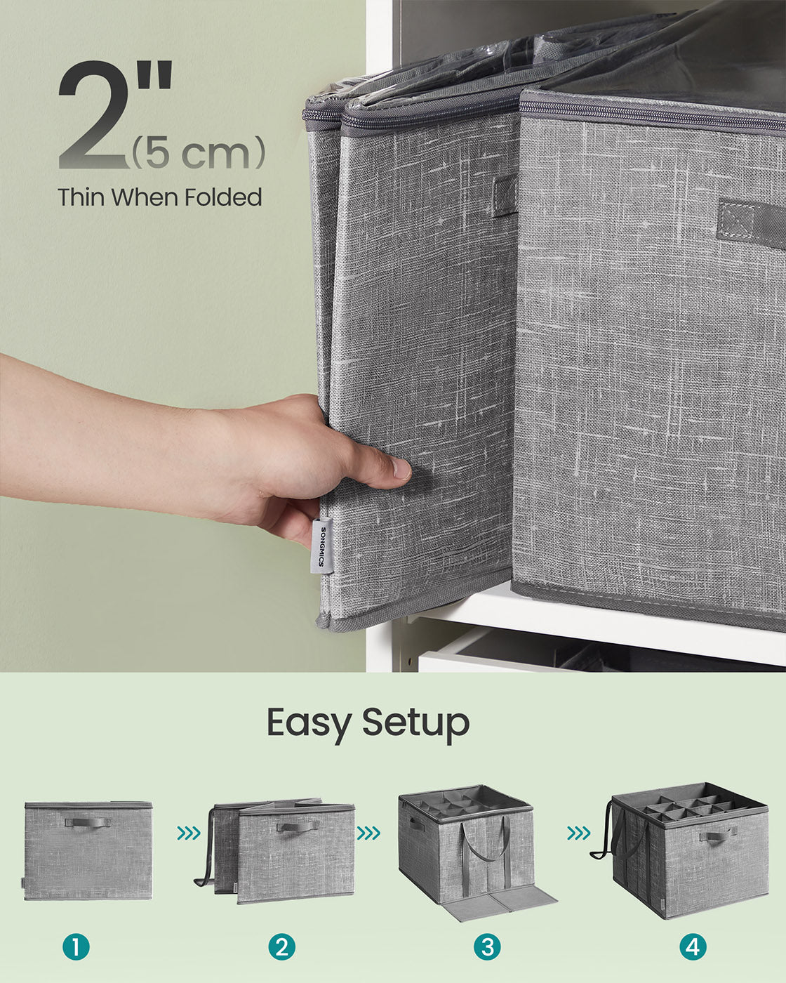 Shoe Organiser Bin – Fabric – Cattail Grey – Fits 16 Pairs with Handles and Clear Cover