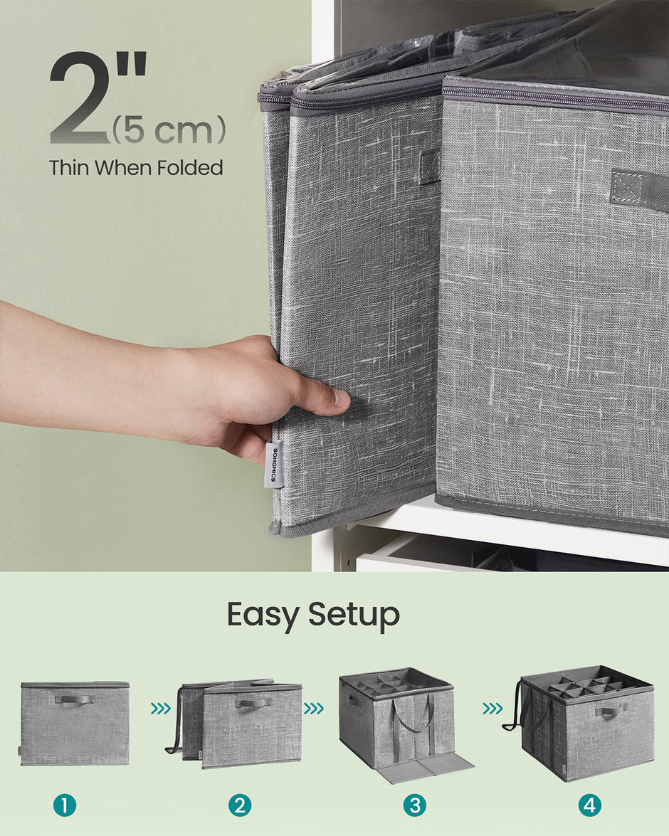 Shoe Organiser Bin – Fabric – Cattail Grey – Fits 16 Pairs with Handles and Clear Cover