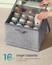 Set of Fabric Shoe Organiser Bins – Fabric – Cattail Grey – Clear Cover and Handles, Fits 16 Pairs Each