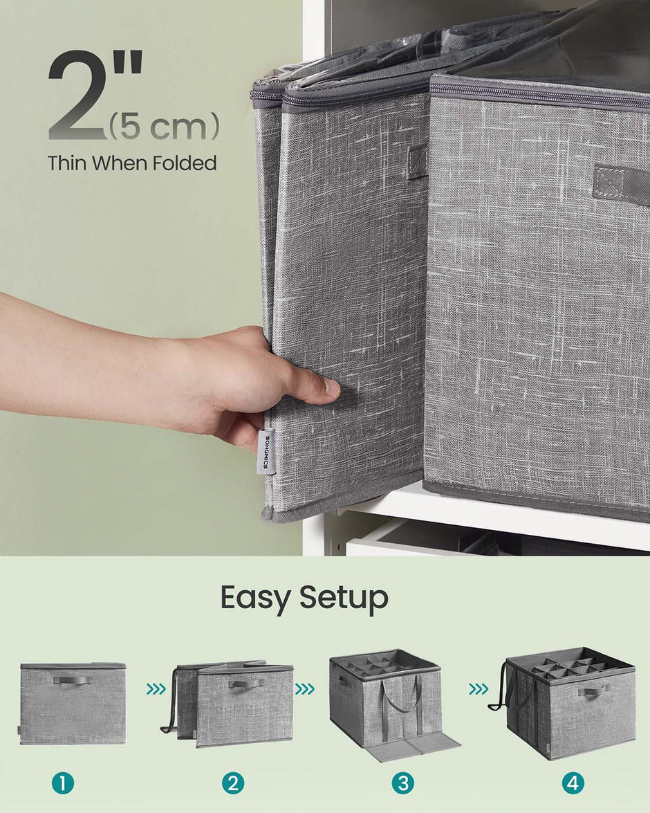 Set of Fabric Shoe Organiser Bins – Fabric – Cattail Grey – Clear Cover and Handles, Fits 16 Pairs Each