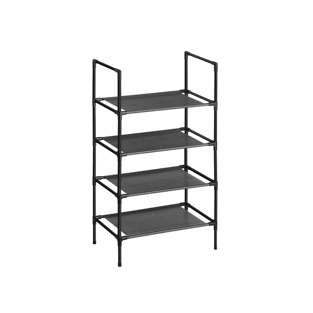 4-Tier Shoe Rack – Metal Frame and Non-Woven Fabric – Black – Compact Design for Hallway, Bedroom, or Living Room