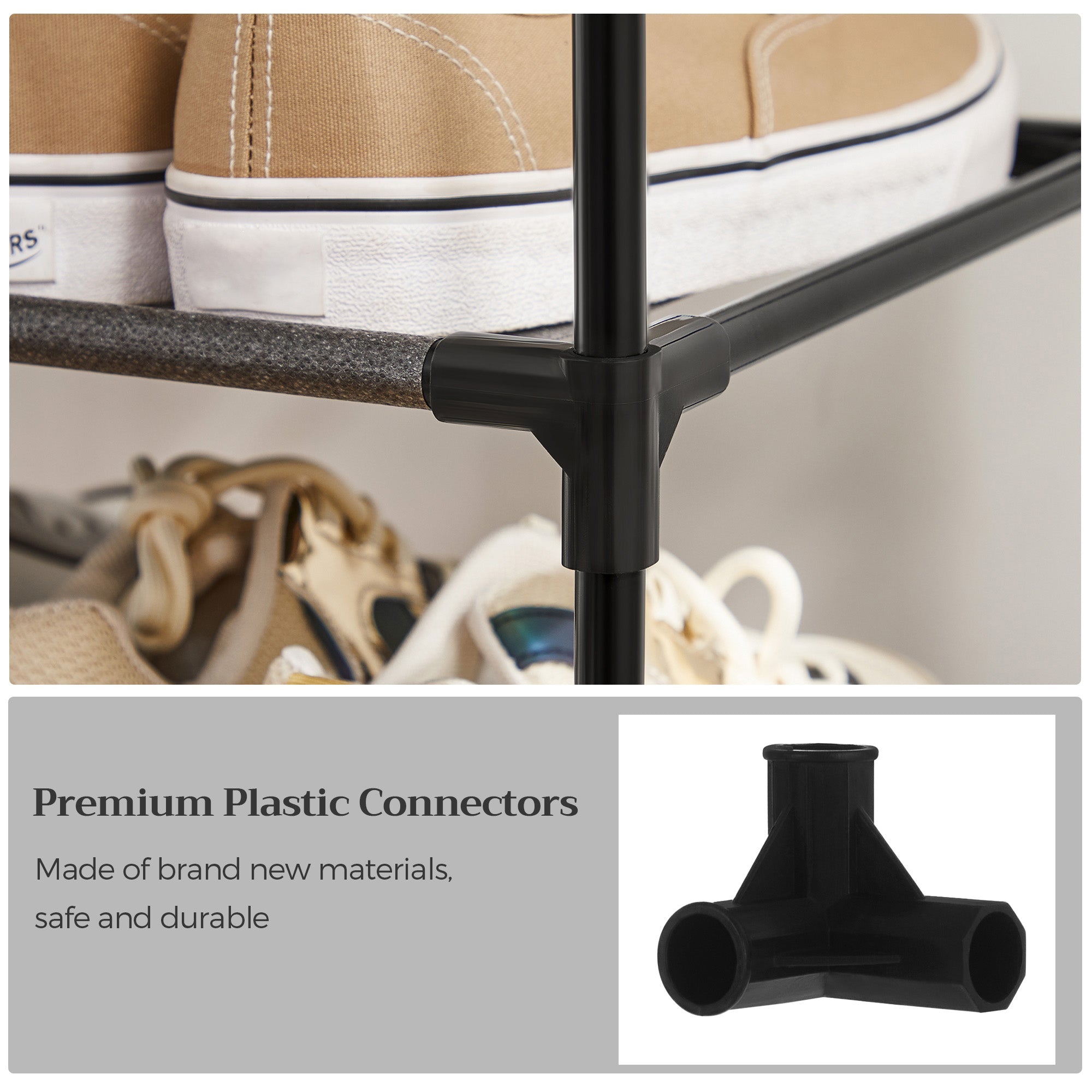 4-Tier Shoe Rack – Metal Frame and Non-Woven Fabric – Black – Compact Design for Hallway, Bedroom, or Living Room