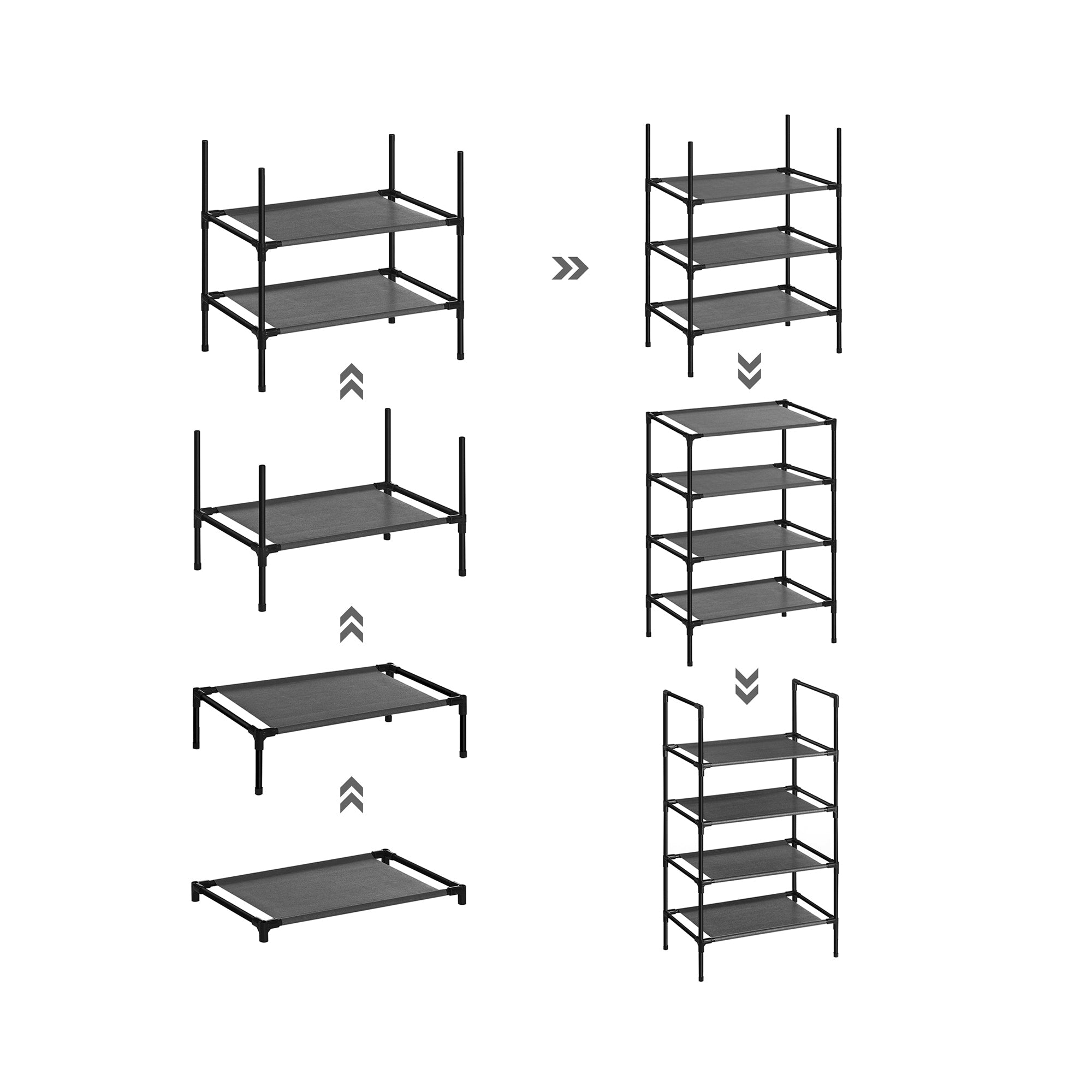 4-Tier Shoe Rack – Metal Frame and Non-Woven Fabric – Black – Compact Design for Hallway, Bedroom, or Living Room