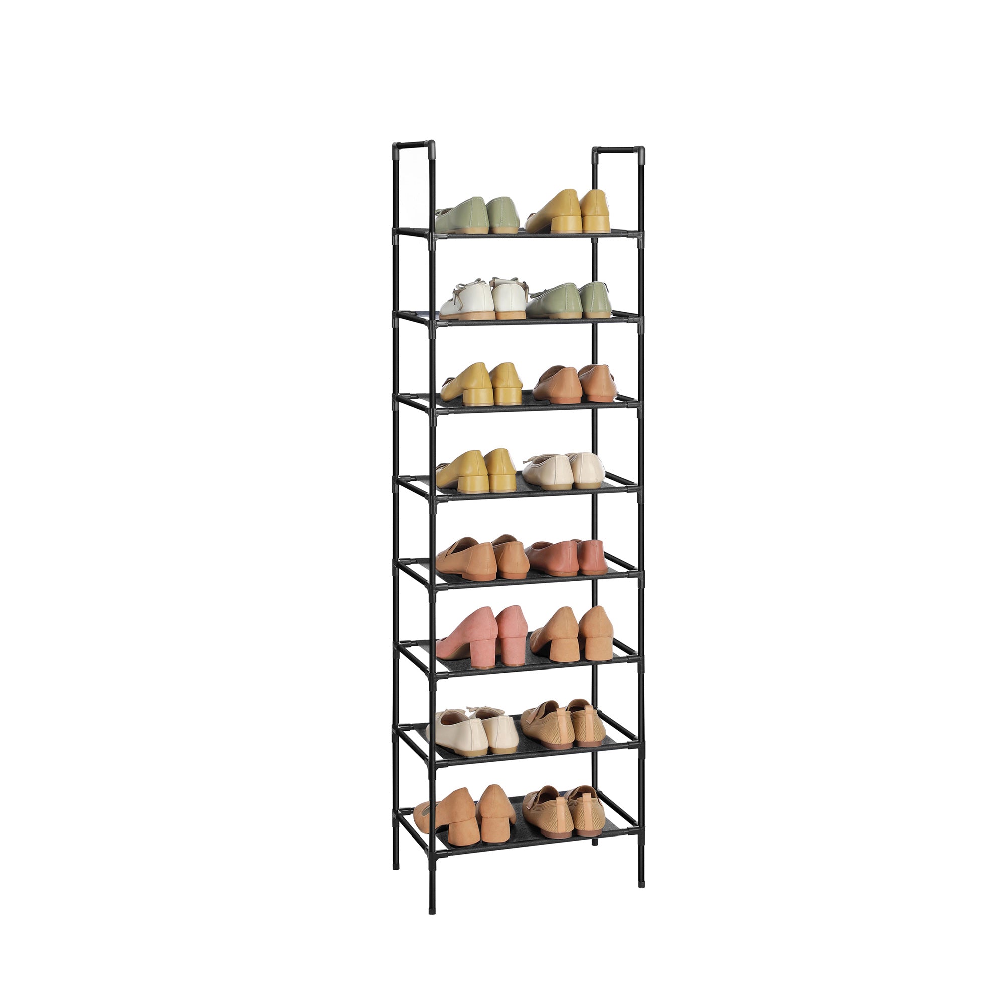 Set of 2 Shoe Storage Racks – Metal Frame with Non-Woven Fabric – Black – 4 Tiers