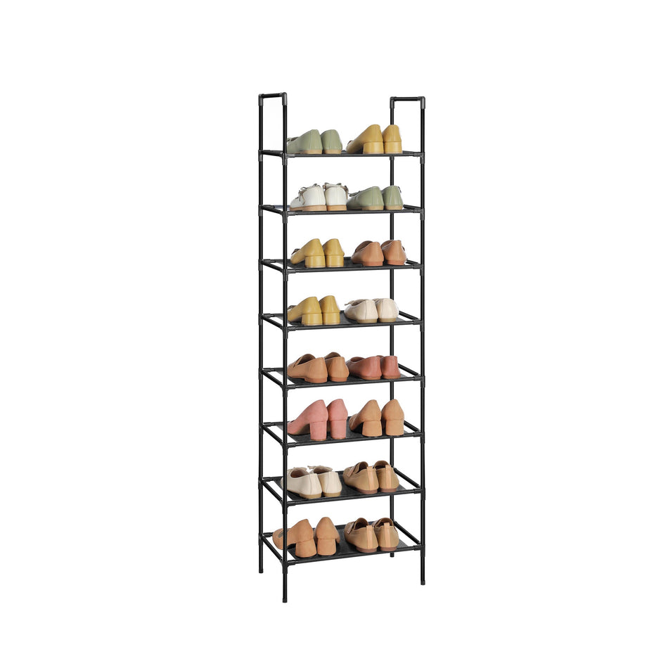 Set of 2 Shoe Storage Racks – Metal Frame with Non-Woven Fabric – Black – 4 Tiers