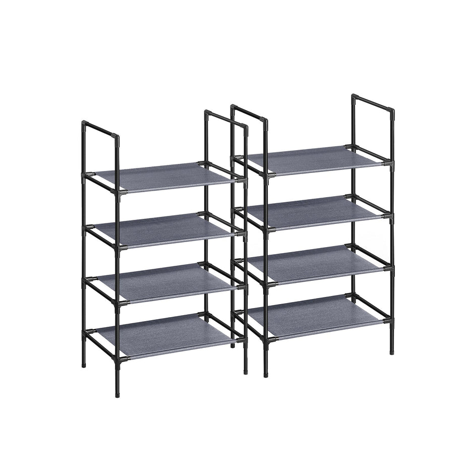 Set of 2 Shoe Storage Racks – Metal Frame and Non-Woven Fabric – Grey – 4-Tier Design