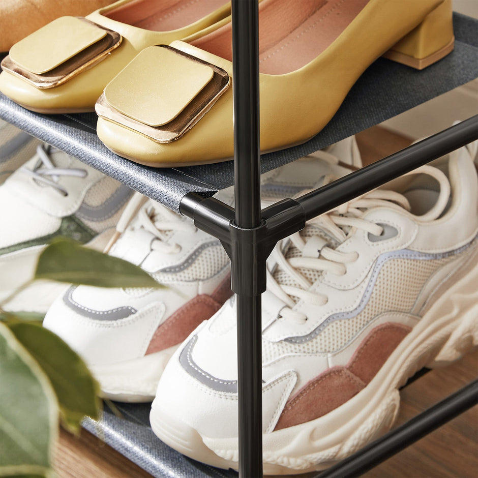 Set of 2 Shoe Storage Racks – Metal Frame and Non-Woven Fabric – Grey – 4-Tier Design
