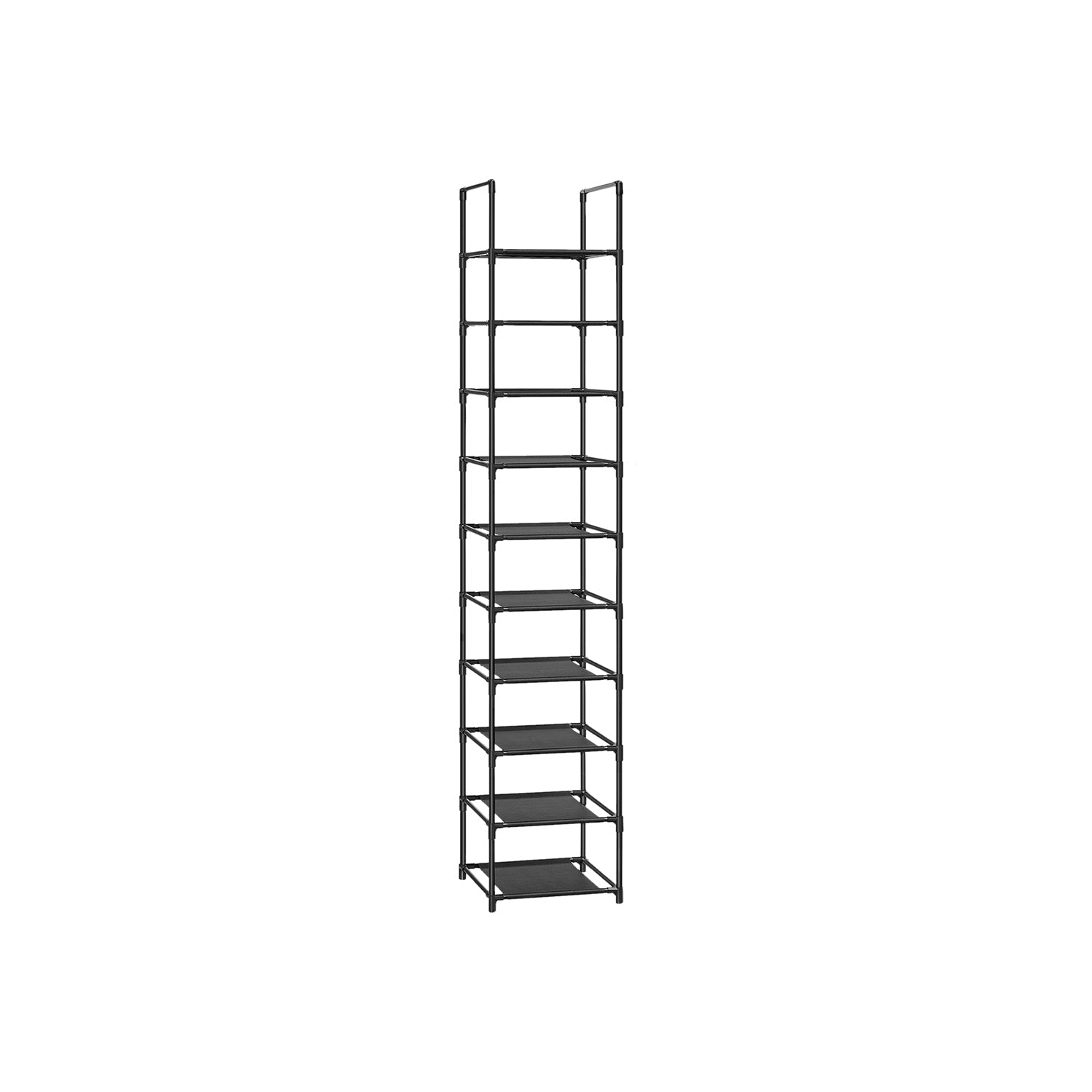 10-Tier Shoe Rack – Metal Frame with Non-Woven Fabric Shelves – Black – Versatile Storage Organizer for Hallway, Bedroom, and Living Room