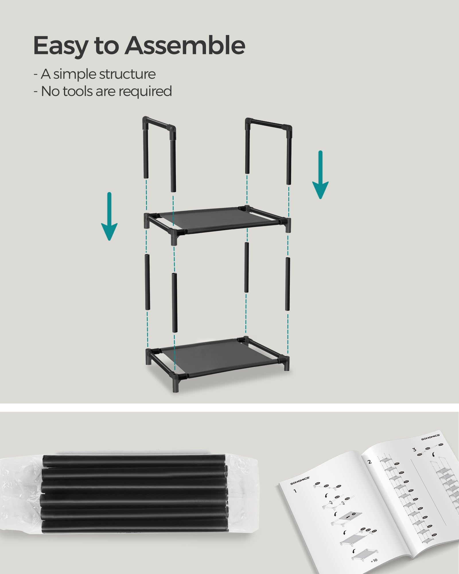 10-Tier Shoe Rack – Metal Frame with Non-Woven Fabric Shelves – Black – Versatile Storage Organizer for Hallway, Bedroom, and Living Room