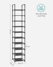 10-Tier Shoe Rack – Metal Frame with Non-Woven Fabric Shelves – Black – Versatile Storage Organizer for Hallway, Bedroom, and Living Room