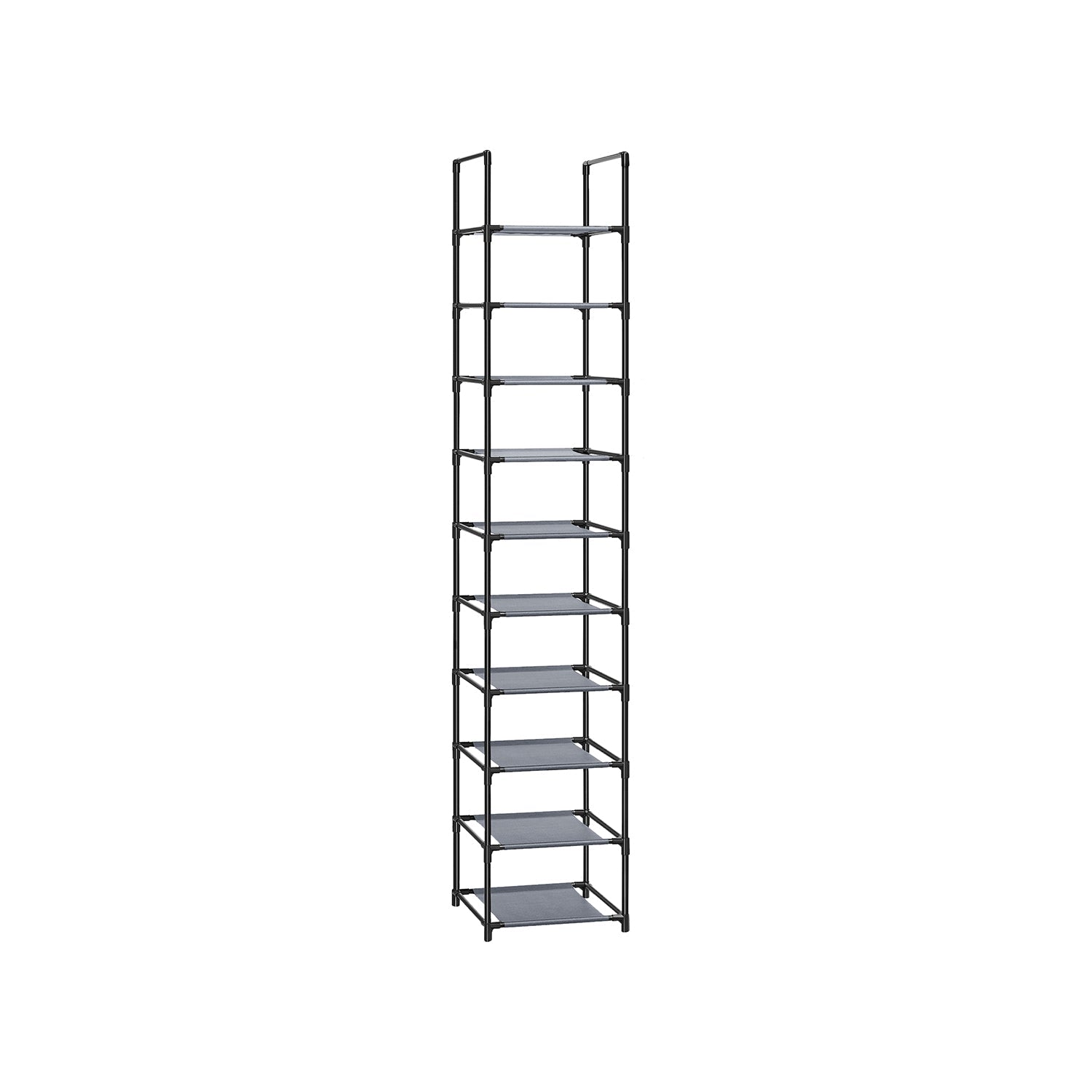 10-Tier Shoe Rack – Metal Frame and Non-Woven Fabric – Black – Versatile Storage Solution for Hallway, Bedroom, or Living Room