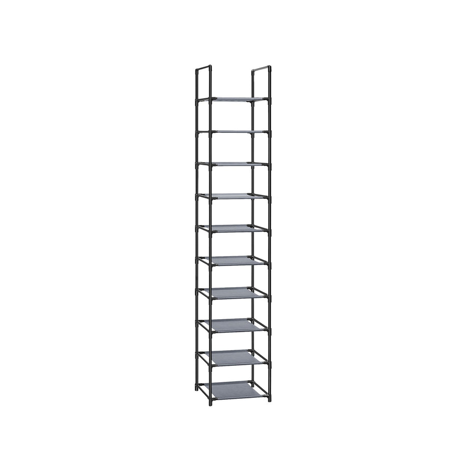 10-Tier Shoe Rack – Metal Frame with Non-Woven Fabric Shelves – Black – Versatile Storage Organizer for Hallway, Bedroom, and Living Room
