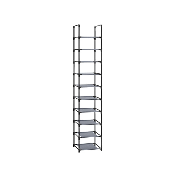 10-Tier Shoe Rack – Metal Frame and Non-Woven Fabric – Black – Versatile Storage Solution for Hallway, Bedroom, or Living Room
