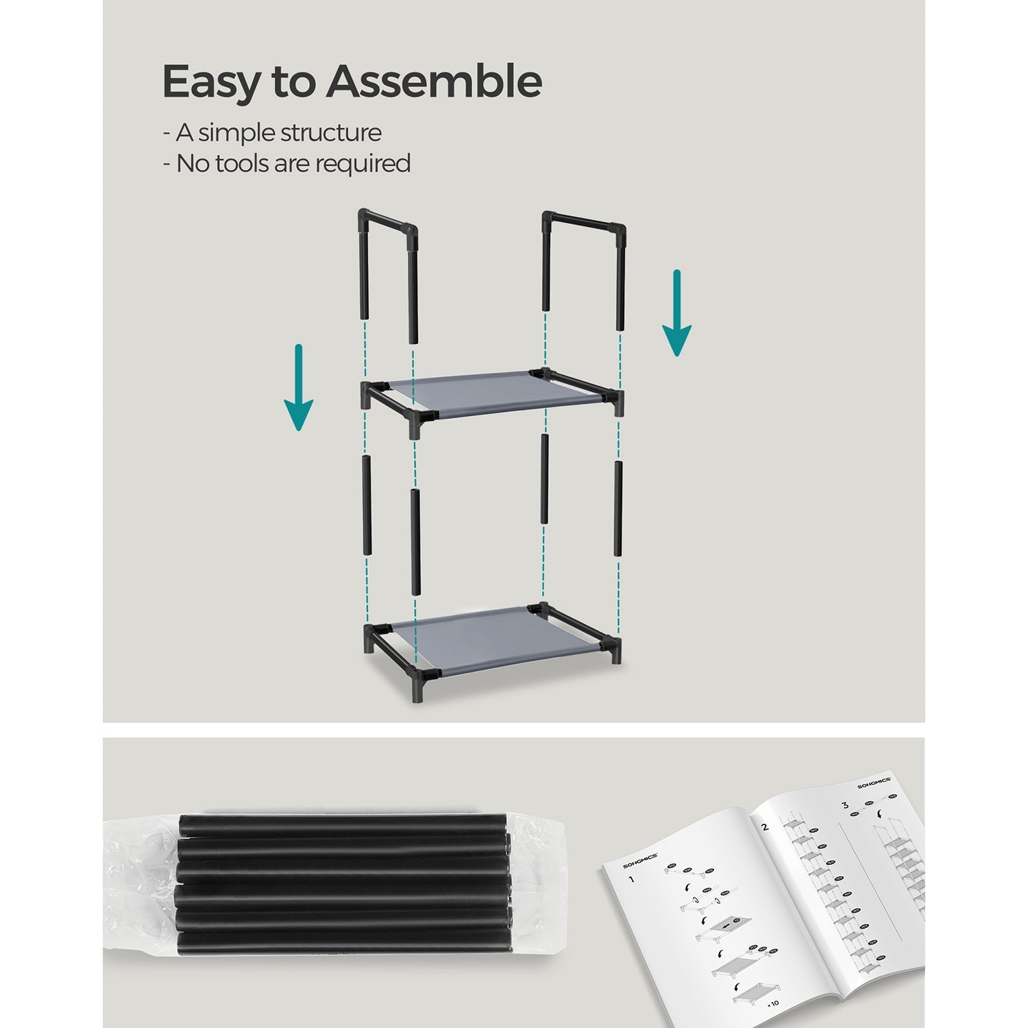 10-Tier Shoe Rack – Metal Frame and Non-Woven Fabric – Black – Versatile Storage Solution for Hallway, Bedroom, or Living Room