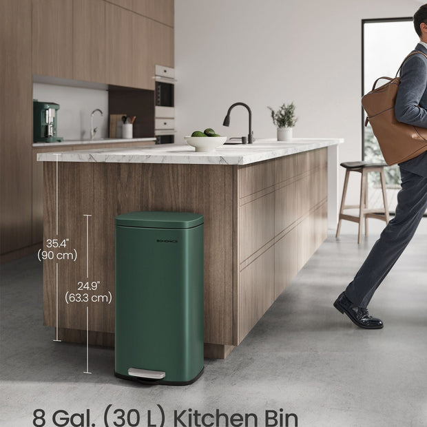 Trash Bin – Stainless Steel – Retro Green – 30L Soft-Close Lid