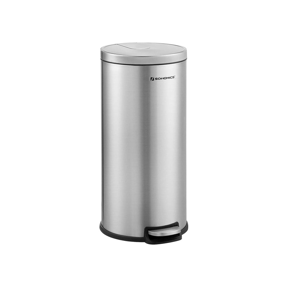 Step Trash Can – Stainless Steel – Silver – 30L Capacity, Soft Closure, Fingerprint Proof