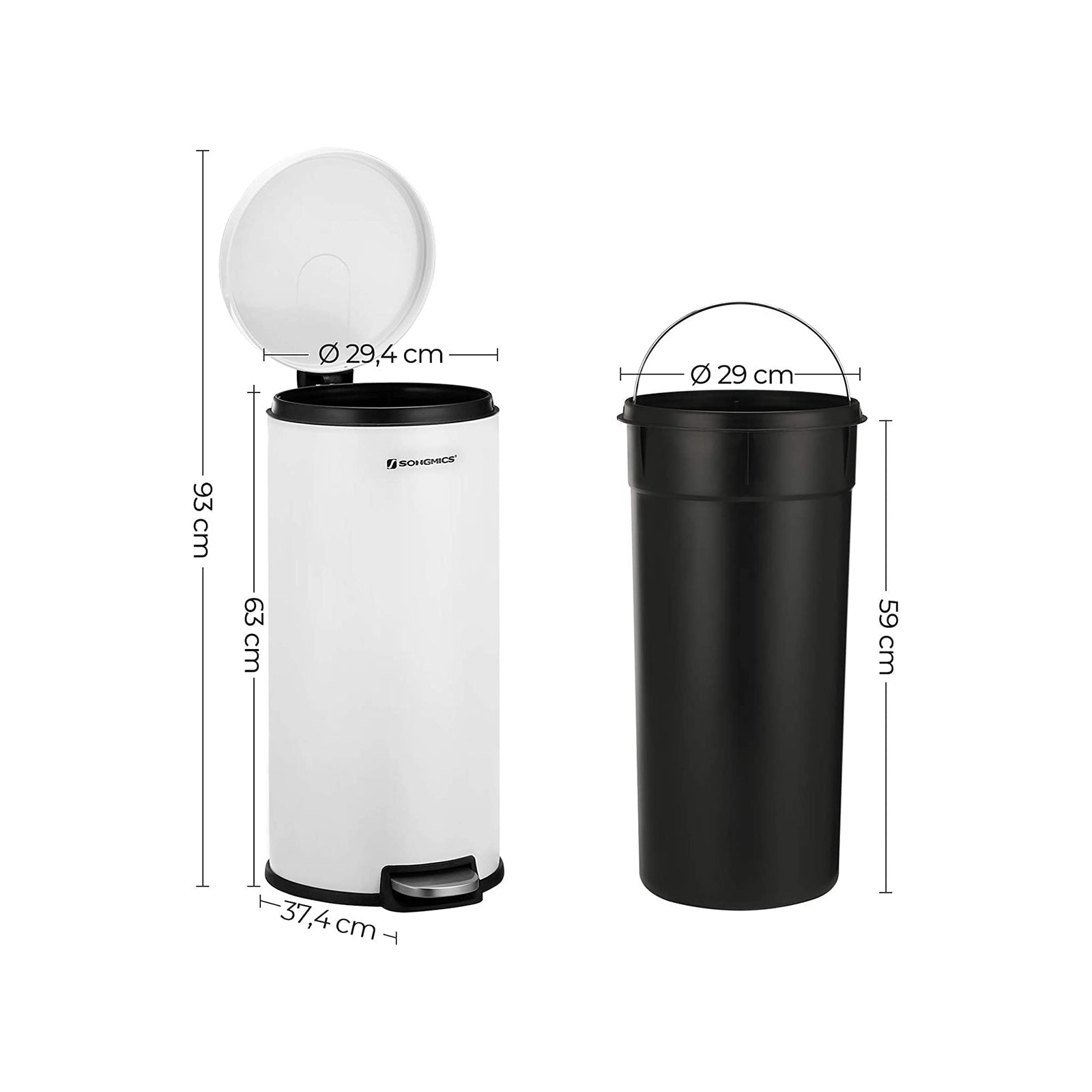 Pedal Trash Can – Metal – White – 30L Capacity, Soft Closure, Fingerprint Proof