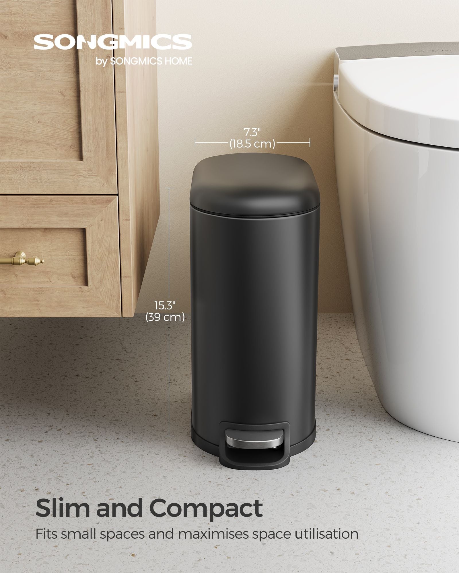 Small Pedal Bin – Steel – Silver – 10L Capacity with Removable Inner Bucket and Slow Close Lid