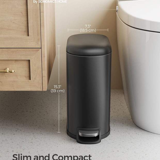 Small Pedal Bin – Steel – Silver – 10L Capacity with Removable Inner Bucket and Slow Close Lid