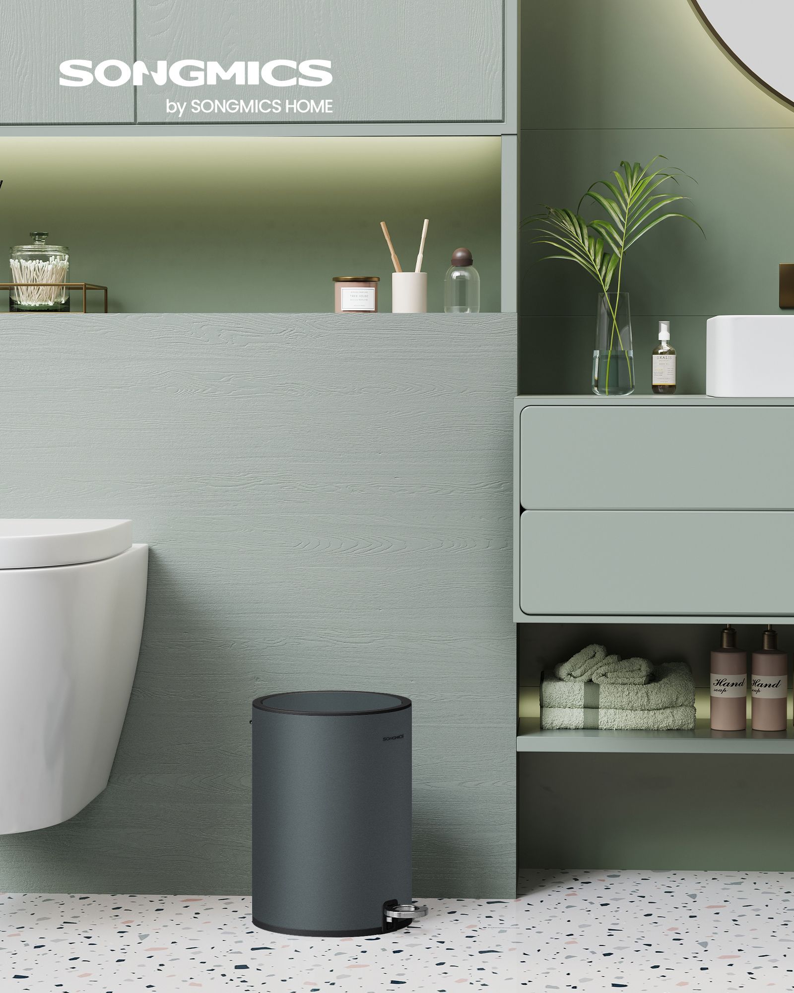 Bathroom Trash Can – Plastic and Steel – White – 3L Capacity with Pedal Operation