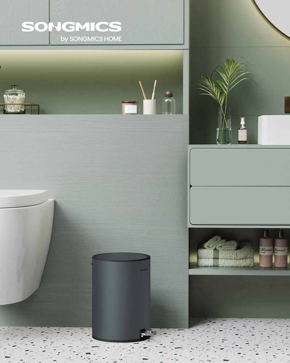 Bathroom Trash Can – Plastic and Steel – White – 3L Capacity with Pedal Operation