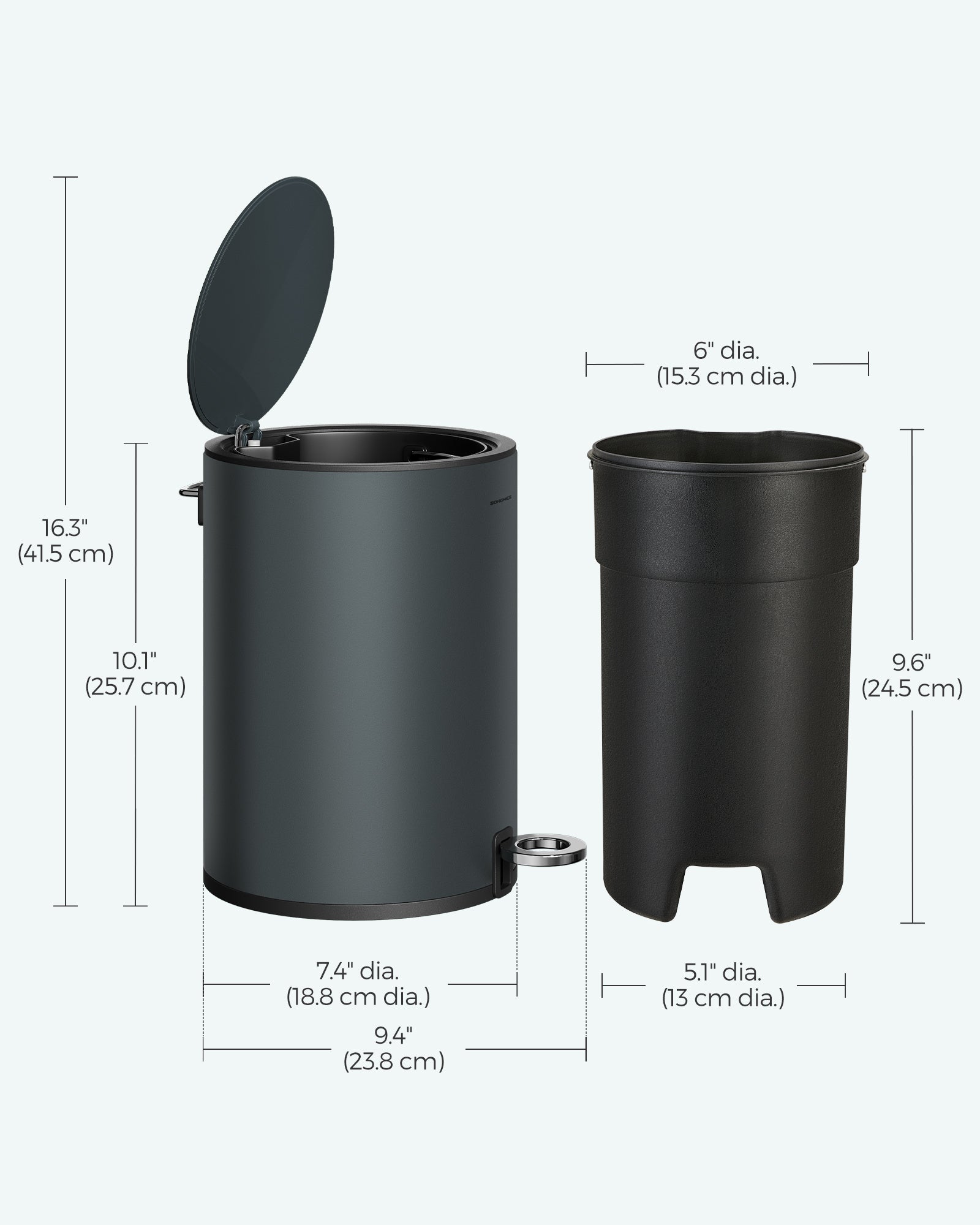 Bathroom Trash Can – Plastic and Steel – White – 3L Capacity with Pedal Operation