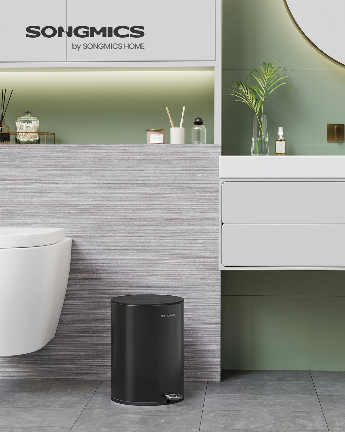 Bathroom Bin – Plastic/Steel – White – Pedal with ABS Lid