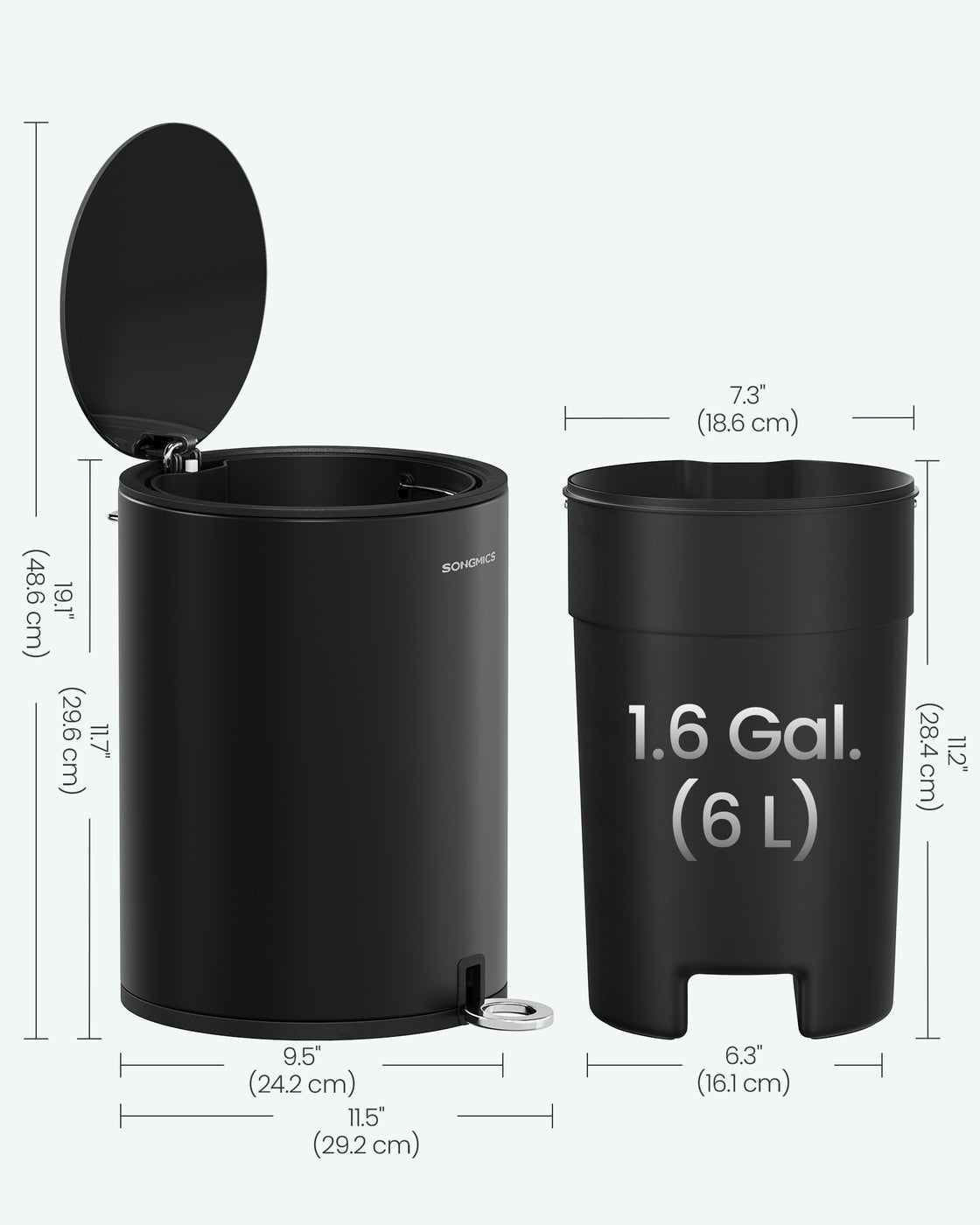 Bathroom Bin – Plastic/Steel – White – Pedal with ABS Lid