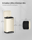 Step Trash Can – Stainless Steel – Cream White – 30L Capacity with Soft Close Lid