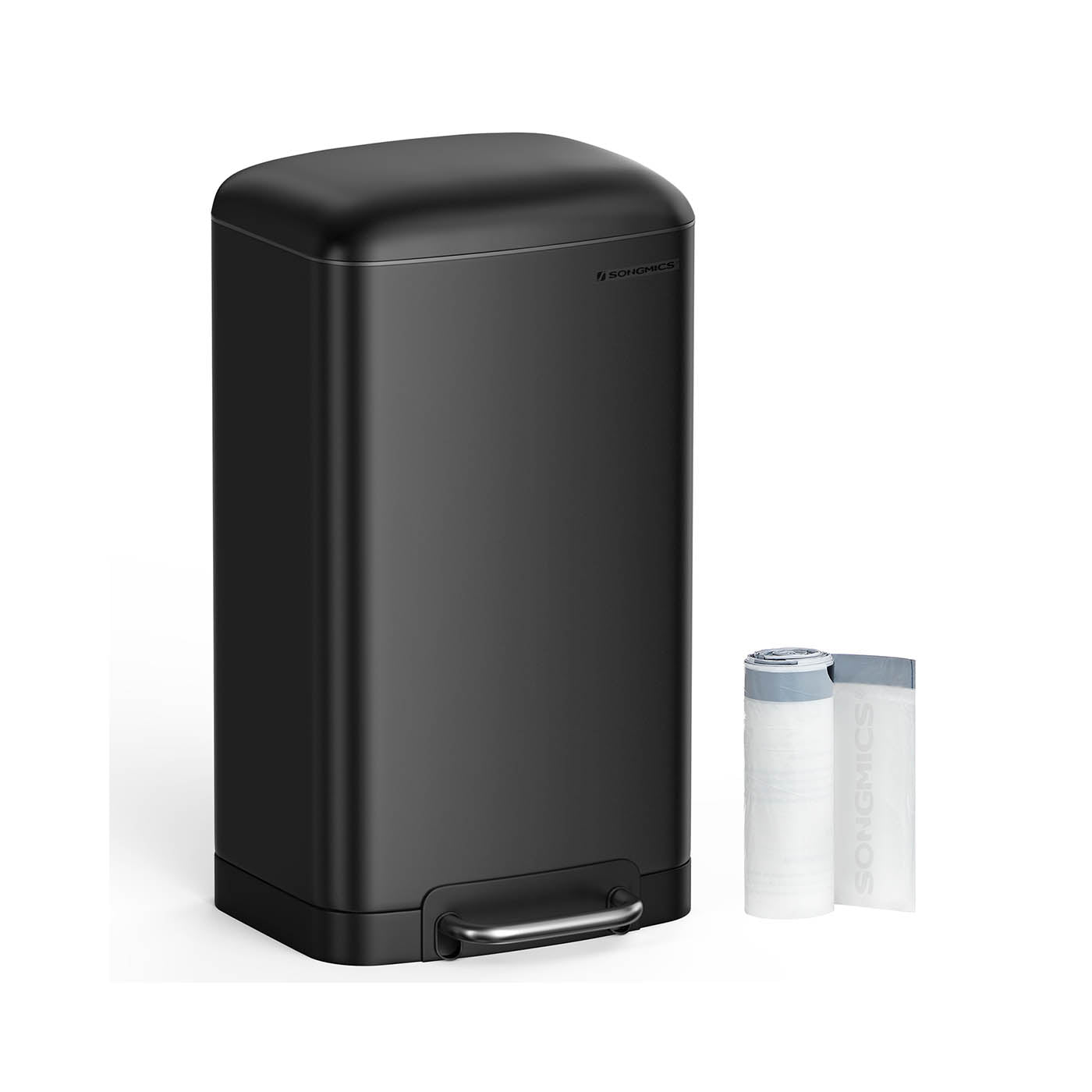 Step Trash Can – Stainless Steel – Black – Soft Close Lid with Inner Bucket